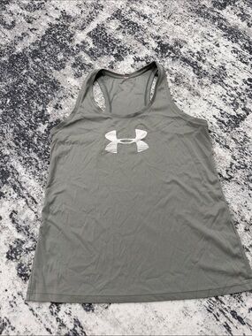Under Armour Olive Green Racerback Performance Tank with White Logo